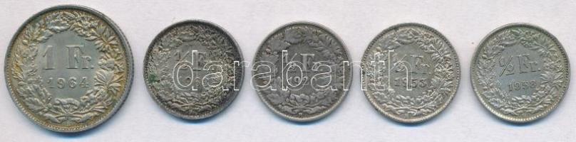 Svájc 1920-1964. 1/2Fr Ag (4xklf) + 1Fr Ag T:2,2- Switzerland 1920-1964. 1/2 Franc Ag (4xdiff) + 1 Franc Ag C:XF,VF