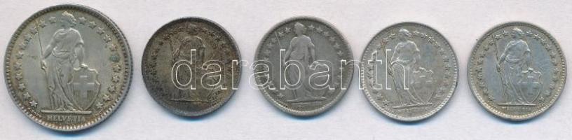 Svájc 1920-1964. 1/2Fr Ag (4xklf) + 1Fr Ag T:2,2-
Switzerland 1920-1964. 1/2 Franc Ag (4xdiff) + 1 ...
