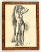 Abonyi Tivadar (1887-1968): Álló akt. Szén, papír, jelzett, üvegezett keretben 29×21 cm