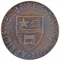 Csíkszentmihályi Róbert (1940-) 1973. "Városunkért / Április 15 Békés Város" Br emlékérem ...