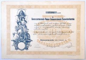 Kunszentmiklós 1926. "Kunszentmiklós-Dabas-Szabadszállási Takarékpénztár"  részvénye 10P-ről, szárazpecséttel, szelvényekkel T:II-