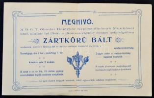 1905 Meghívó az Első Duna-Gőzhajózási Társág (DGT) Óbudai Hajógyár zártkörű báljára, magyar és német nyelven, 14,5x23,5 cm