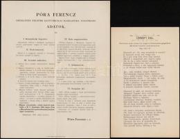 1894-1896 2 db Póra Ferenc (?-?) felsőleányiskolai igazgatóval kapcsolatos dokumentum: 25 éves tanári jubileumára írt nyomtatott köszöntő, ill. rövid, nyomtatott önéletrajza