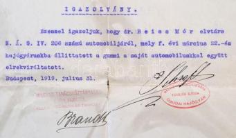 1919 Igazolvány rekvirálásról a Tanácsköztársaság idejéből, Óbudai Hajógyár termelési bizottságának ...