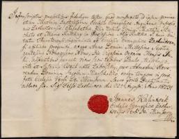 1823 Felső-Zaturcsa (ma Zaturcsány/Záturčie, Szlovákia), keresztelési anyakönyvi kivonat, latin nyelven, rányomott viaszpecséttel