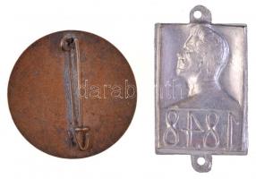 ~1940-1950. "1848" Petőfi portréját ábrázoló fém felvarró (18x26mm) + 1950. "1950. áp...