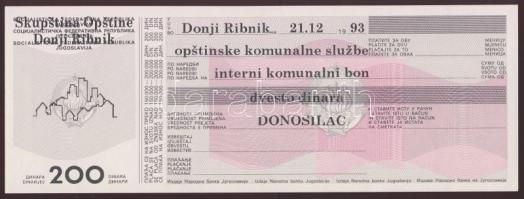 Jugoszlávia 1993. teljes bon sor "Donji Ribnik" 5 klf darab T:I