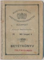 Szeged 1938. Magyar Királyi Postatakarékpénztár Szegedi 5. fiókjának betétkönyve, bejegyzésekkel és bélyegzésekkel