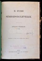 Knauz Nándor: II. Endre szabadságlevelei. Értekezések a történelmi tudományok köréből X. szám. Pest, 1869, Eggenberger Ferdinánd Magyar Akadémiai Könyvárusnál, 79 p. Modern kissé kopottas félvászon-kötésben, ex libris szárazpecséttel, valamint ex libris névbélyegzővel.