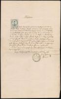 1864 Német nyelvű keresztelési anyakönyvi kivonat, 50 kr okmánybélyeggel / Taufschein