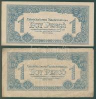 1944. "V.H." 1P (2x) mindkettő függőleges alapnyomat, főtípus T:III + hátoldali kis képméret T:I