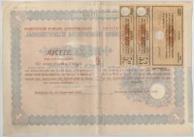 Budapest 1926. "Belvárosi Takarékpénztár Részvénytársaság" részvénye 50P-ről, szárazpecsét...