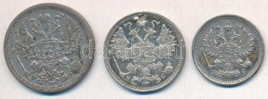 Orosz Birodalom 1907. 20k Ag + 1914. 15k Ag + 1915. 10k Ag T:2-,3 ph., lyuktömött a 15k
Russian Emp...