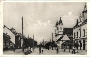 Galánta, Fő utca, Hitelbank, templom / main street, bank, church (Rb)