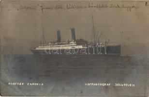 1906 A Caronia kivándorló hajó Fiume előtt / Dampfer Caronia / immigration ship. Hofphotograf Jelussich, photo (fl)
