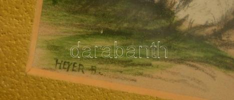 Heyer jelzéssel: Cicák és a szarvasbogár. Festett selyem, üvegezett keretben, 20×23 cm