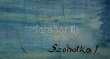 Szobotka jelzéssel: Szentendre. Olaj, vászon, üvegezett keretben, 28×38 cm