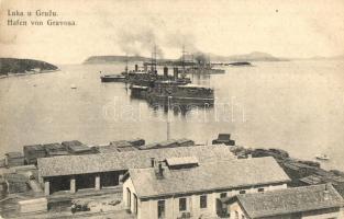 Osztrák-magyar torpedórombolók a gruz-i kikötőben, fatelep / K.u.K. Kriegsmarine Tropedoboot / Tropedo boats in the port of Gravosa. I. Kulisic