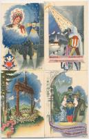 4 db RÉGI Bozó művészlap / 4 pre-1945 Bozó art postcards