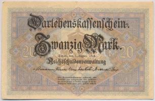 Német Birodalom 1914. 20M hat jegyű sorszámmal T:III German Empire 1914. 20 Mark with six digit seri...
