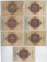 Német Birodalom 1908. 20M (7x) hét jegyű sorszám T:III,III-
German Empire 1908. 20 Mark (7x) seven ...
