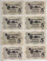 Német Birodalom 1914. 5M (9x) hét jegyű sorszám T:III
German Empire 1914. 5 Mark (9x) seven digit s...