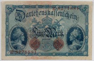 Német Birodalom 1914. 5M (9x) hét jegyű sorszám T:III
German Empire 1914. 5 Mark (9x) seven digit s...