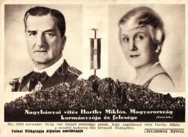 Nagybányai Vitéz Horthy Miklós és felesége Purgly Magdolna; Tolnai Világlapja díjtalan emléklapja (EK)