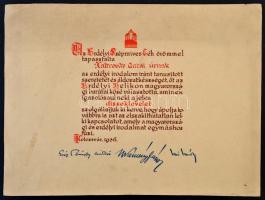 1936 Az Erdélyi Szépmíves Céh díszes oklevele Kaltrovics Antal (?-?) nagykanizsai őrnagy, a Nagykani...