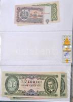 Négygyűrűs mappa 10db hármas osztású berakólappal, benne nagyrészt jó állapotú külföldi és magyar ba...