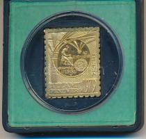 1979. "Állami pénzverő - Az első magyar aranypénz emlékére - BUÉK" sárgaréz bélyegérem eredeti MNB tokban (22x27mm) T:1