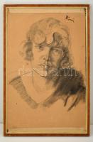 Rónai jelzéssel: Női portré. Szén, papír, keretben, 45×31 cm