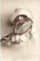 1915 Tennis playing lady, vintage photo