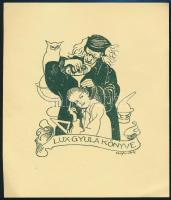 Mühlbeck Károly (1869-1943): Ex libris Lux Gyula 1931, klisé, papír, jelzett a klisén, 12×10 cm