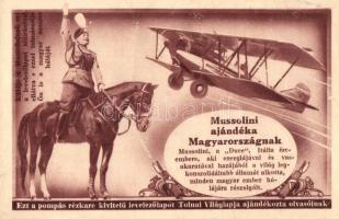 Mussolini ajándéka Magyarországnak. Tolnai Világlapja rézkarc kivitelű levelezőlapja / Justice for Hungary, aircraft, irredenta (fa)