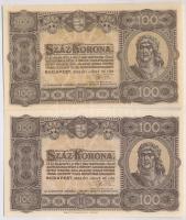 1923. 100K nyomdahely nélkül, "T.W." jelöléssel + 1923. 100K "Magyar Pénzjegynyomda Rt. Budapest" T:I Adamo K30, K30/1