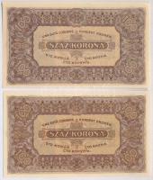 1923. 100K nyomdahely nélkül, "T.W." jelöléssel + 1923. 100K "Magyar Pénzjegynyomda R...