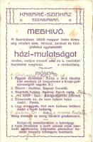 Kabaré Színház Szerbiában. Meghívó a bakák házi-mulatságára. Kiadja Takács Marcell / WWI Hungarian military theatre in Serbia, invitation (fl)