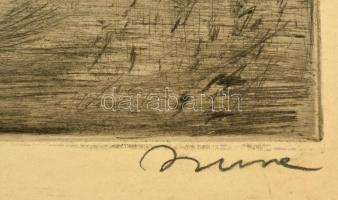 Imre István (1918-1983): Játék a tóban, rézkarc, karton, jelzett, sérült, 29,5×38 cm