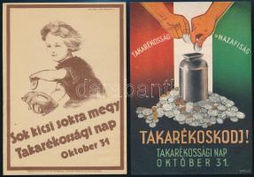 cca 1930 Takarékossági nap két reklám nyomtatvány a takarékoskodók tízparancsolatával 10x13 cm