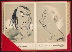 Cca 1950 Edingerné Balázs Márta (EDMA): Színészek Maszkban.  Színész karikatúrák 10 darabos kihajtha...