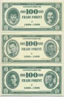 1999. 100Ft névértékű "Centenáriumi Fradi Forint" Sike, Jurikné, Mészáros, Dr. Lakat fényképével + 1999. 100Ft névértékű "Centenáriumi Fradi Forint" Elek, Dr. Jakabházy, Tóth Potya, Martos fényképével + 1999. 100Ft névértékű " Centenáriumi Fradi Forint" Somogyi, Ambrus, Dr. Páncsics, Rákosi fényképével T:I