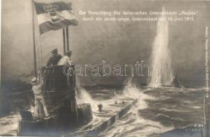 1915 Die Vernichtung des italienischen Unterseeboots Medusa durch ein oester-ungar. Unterseeboot / K.u.K. Kriegsmarine, destruction of the Italian submarine Medusa by an Austro-Hungarian submarine (r)