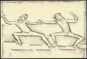 Molnár C. Pál (1894-1981): Párbaj. Kis szériás ofszet, 29×19,5 cm