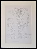 Reich Károly (1922-1988): Lány lóval. Ofszet, karton, paszpartuban, utólagos jelzéssel, 31x22 cm