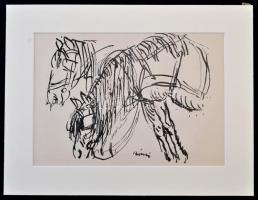 Rippl-Rónai József (1861-1927): Lovak. Cinkográfia, papír, jelzett a nyomaton, paszpartuban, 17×24 c...
