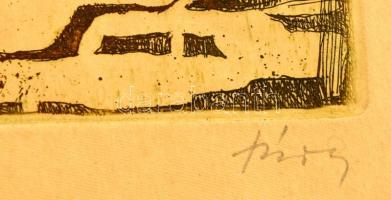 Túry Mária (1930-1992): Gyümölcsöstál. Rézkarc, papír, jelzett, 30×24 cm