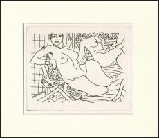 cca 1970-1989 Henri Matisse (1869-1954): Pamlagon, részlet a Jannisz Ritszosz: Kis szvit Piros Dúrban című kötetből, metszet, paszpartuban, 13x16 cm