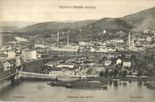 Ústí nad Labem, Aussig; Schicht-Werke, Sägewerke Alw. Köhler, Krammel, Obersedlitz / saw mill, factory, works