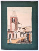 AB jelzéssel: Tunis. Vegyes technika, papír, 24×16 cm